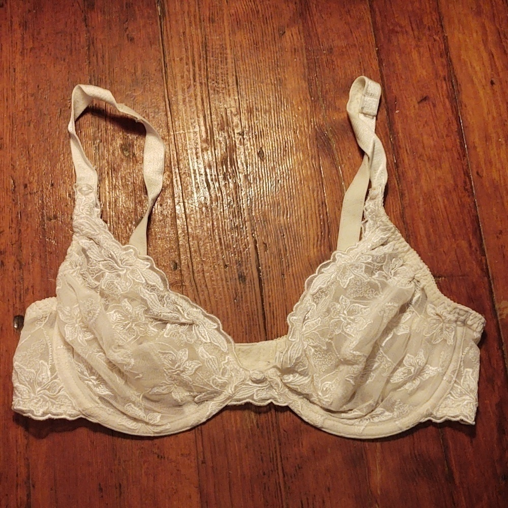 Bra Bali Desire Sheer Lace Floral Plunge Underwire White 3142 Sz 38C
